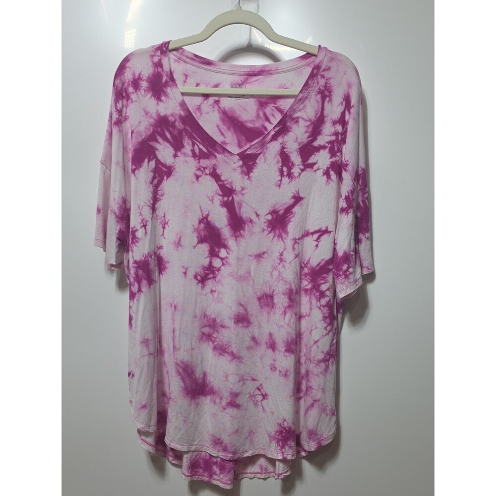 Time and Tru Women's XL (16/18) Pink /White Tie-Dye V-Neck Tee